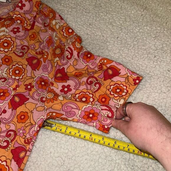 Social Tourist Groovy Retro Floral Pattern Pink Orange Collared Button Shirt Med - Picture 12 of 13